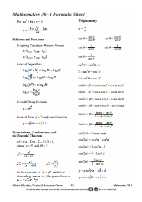 Math 30-1 Formula Sheet